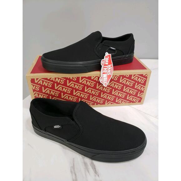 NEW SIZE 10 - Vans Women's Asher Slip-On Sneaker Canvas Solid Black on Black - Picture 6 of 6